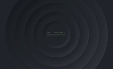 Abstract vector background with black concentric circles. Banner or poster in neomorphism style EPS10