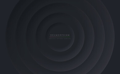Abstract vector background with black concentric circles. Banner or poster in neomorphism style EPS10