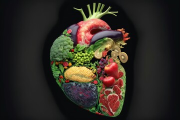 Fototapeta premium Human heart made with healthy food. Generative AI