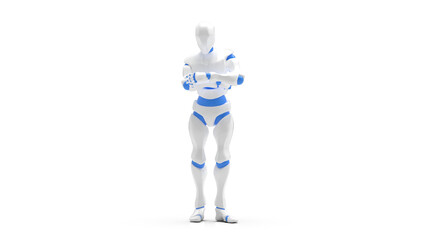 Detailed appearance of the white-blue AI robot under white background. Concept 3D CG of automatic operation, optimization and block chain. PNG file format.	