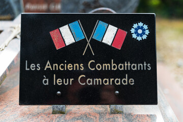 Text in french memorial grave