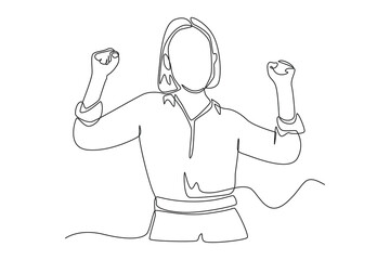 Single one line drawing happy woman celebrates women's day. Women's day  concept. Continuous line draw design graphic vector illustration.