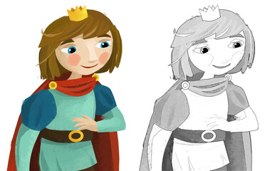 cartoon scene with prince king holding rose flower illustration