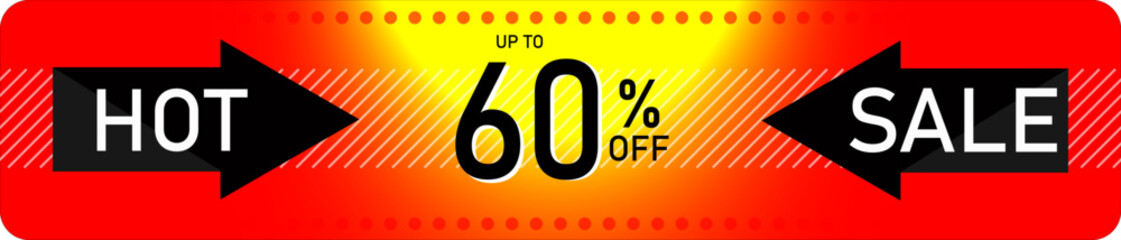 60% off 60% discount. Horizontal fire banner. Advertising for Hot Sale 60% gift. Up to sixty percent discount for promotions and offers