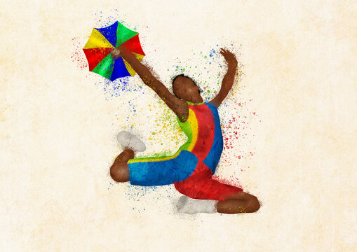 Carnaval Frevo Splash Guarda-chuva Colorido Pessoa Pulando Dan&ccedil;ando Nordeste Pernambuco