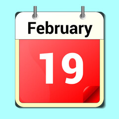 calendar vector drawing, date February 19 on the page