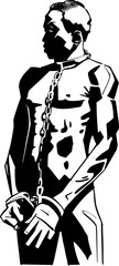 the vector illustration of the African black man slave in chains  - obrazy, fototapety, plakaty