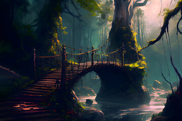Fototapeta na wymiar Bridge in the fantasy forest