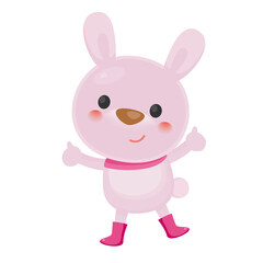 Pink rabbit wear scarf. Cute character of bunny.