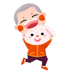 Fototapeta premium Cute rabbit character wearing Chinese's costume. Bunny party for Chinese New Year. Lunar New Year.