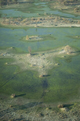 A birds-eye view of the Okavango Delta in Botswana, Africa 