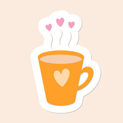 A Cup with Cute Hearts. Morning Drink with Love. Coffee Mug Sticker.