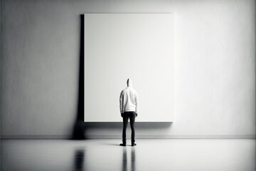 A man standing in front of a blank canvas. Generative AI