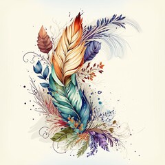 boho watercolor floral, vector art, AI assisted finalized in Photoshop by me