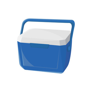 Cooler For Outdoor Camping Can Put Cold Drinks, Ice Cubes, Canned Drinks...Cooler Vector Illustration On White Background. Enjoy Your Cold Drinks While Camping Outdoors Or At The Beach!