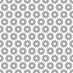 Fototapeta premium Floral geometric seamless pattern. Retro simple minimalist pattern with black flowers on the white background. Classic black and white ornament.