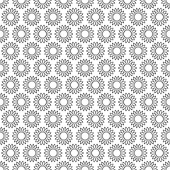 Floral geometric seamless pattern. Retro simple minimalist pattern with black flowers on the white background. Classic black and white ornament.