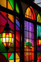 A building made of stained glass created with Generative AI technology