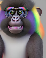 Fototapeta premium very cute fluffy rainbow monkey generative ai