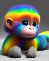 very cute fluffy rainbow monkey generative ai