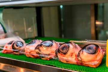 Tuna eyes on Tsukiji fish market in Tokyo, Japan
