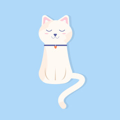 White cat on a blue background. Vector illustration.