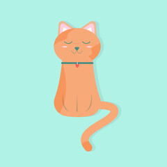 Red cat on a green background. Vector illustration.