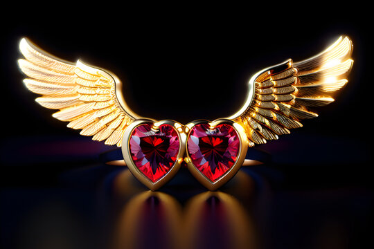 diamond hearts with gold wings, made by generative AI