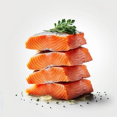 Stack of raw salmon pieces. Generative AI