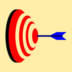 Illustration of arrows and target board or bullseye.  The blue arrow hit the red bullseye right on target
