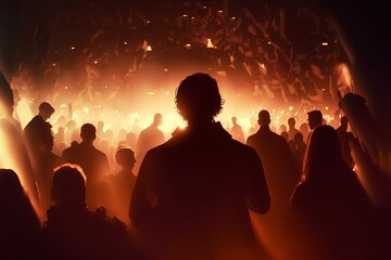 Crowded music festival silhouettes. Generative AI