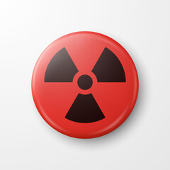 Fototapeta premium Vector 3d Realistic Round Red and Black Warning, Danger Nuclear Symbol Isolated on White Background. Radioactive Warning Sign, Pin Badge, Button. Design Template. Front, Top View