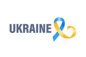 Stand with Ukraine. Anti War Call with the Smbol of Peace with Blue and Yellow Silk Ribbon. Ukranian Flag Colors. Struggle, Protest, Support Ukraine, Slogan. Vector Illustration