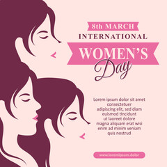 International women's day illustration with beautiful long hair women monochromatic color design