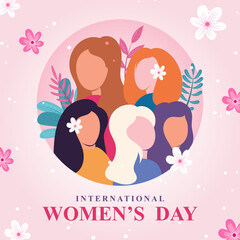 International women's day illustration with simple minimalist flat design