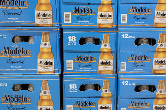 Modelo beer display. Modelo beer is brewed in Mexico for AB InBev.