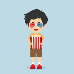 Little Boy Watching Movie in Cinema