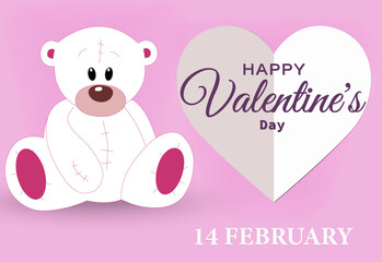 Valentine's day greeting card design template. Happy Valentine's day 14 february text. Vector