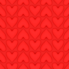 Seamless pattern of red hearts for Valentine's day or other romantic theme background. Tiled texture. 3d Render.