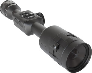 Quartering view from the front of a night vision rifle scope