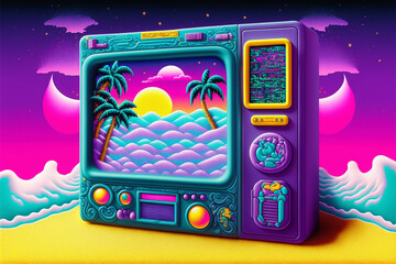 Polly pocket style computer on the beach, generative ai