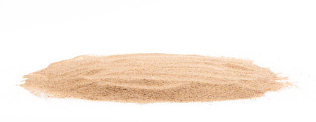 Desert sand pile, dune isolated white background. Gold White fine Sands on Beach island, destination of tropical ocean. Studio shot for detail texture, copy space