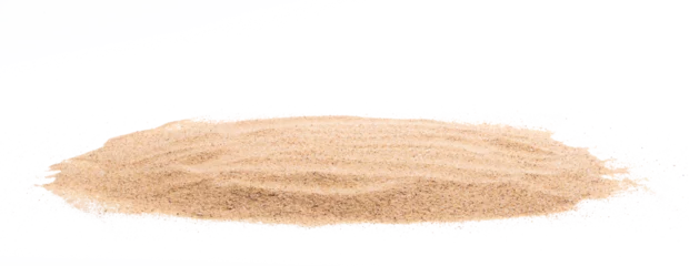 Fotobehang Desert sand pile, dune isolated white background. Gold White fine Sands on Beach island, destination of tropical ocean. Studio shot for detail texture, copy space © Jade