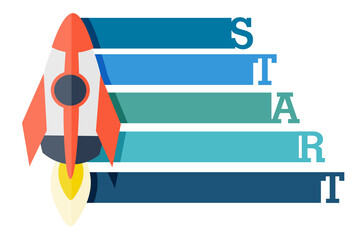 Banner design Startup technology concept with spaceship. Isometric design for business startup 