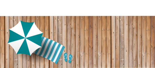 umbrella beach top view on wood floor