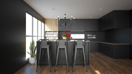 Modern kitchen interior with furniture.3d rendering - 562868756