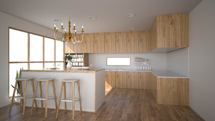 Modern kitchen interior with furniture.3d rendering - 562868759