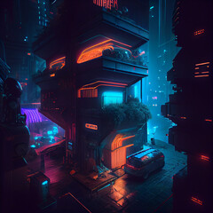 Futuristic neon city at night. CyberPunk