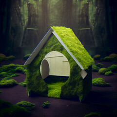 Eco Friendly House Paper Home grass nature green background.