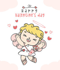 Happy Valentine's Day Cupid with Arrows. Cute Cartoon Doodle Vector